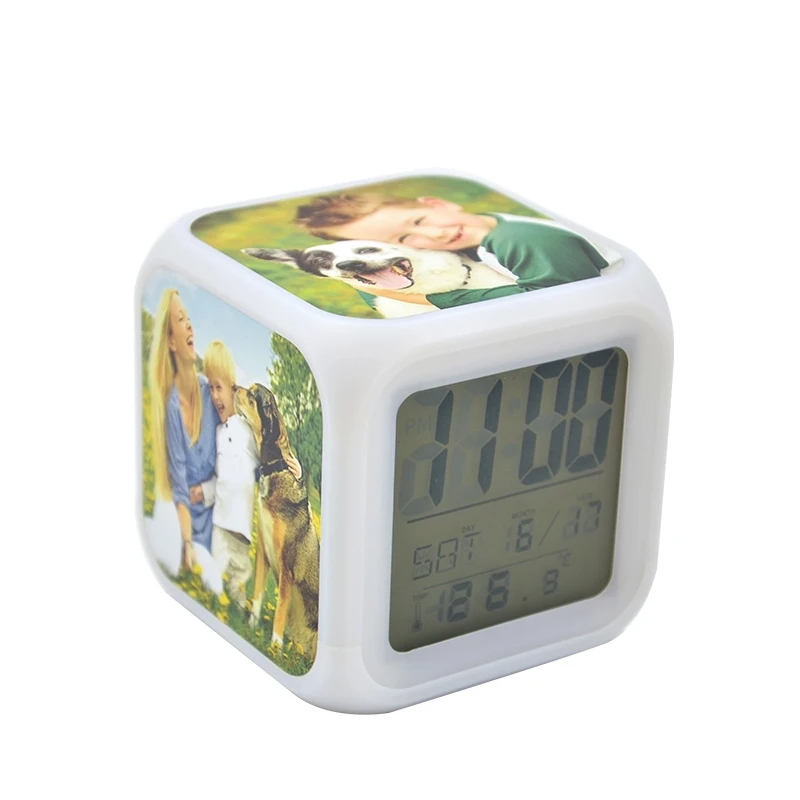 

Amazon Hot Sale Sublimation Digital Blank LED Color Change Alarm Clock, 8 kind of color changing