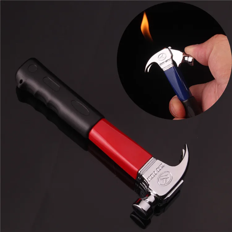 

Different windproof inflatable lighter cigarette open flame Zinc alloy ABS material mixed hammer lighters custom logo