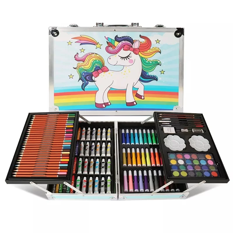 

145 pcs crayon colored painting Toy Sets for Kids DIY Painting Marker Pens Crafts Drawing Toys Set With Aluminium Case Box