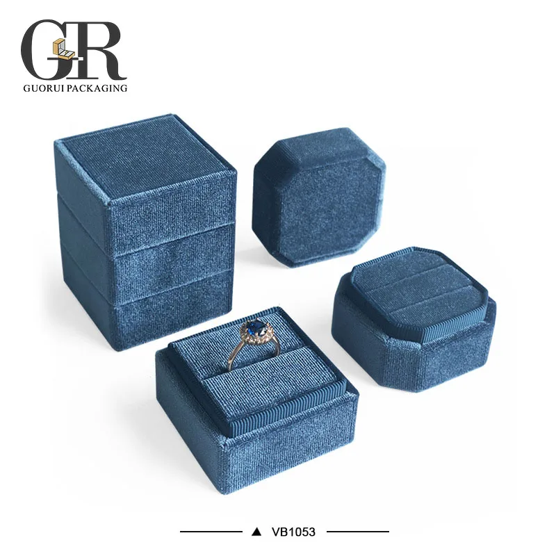 GuoRui Free Sample Wholesale custom logo box packaging  Gift luxury double vintage mini velvet jewelry wedding ring box