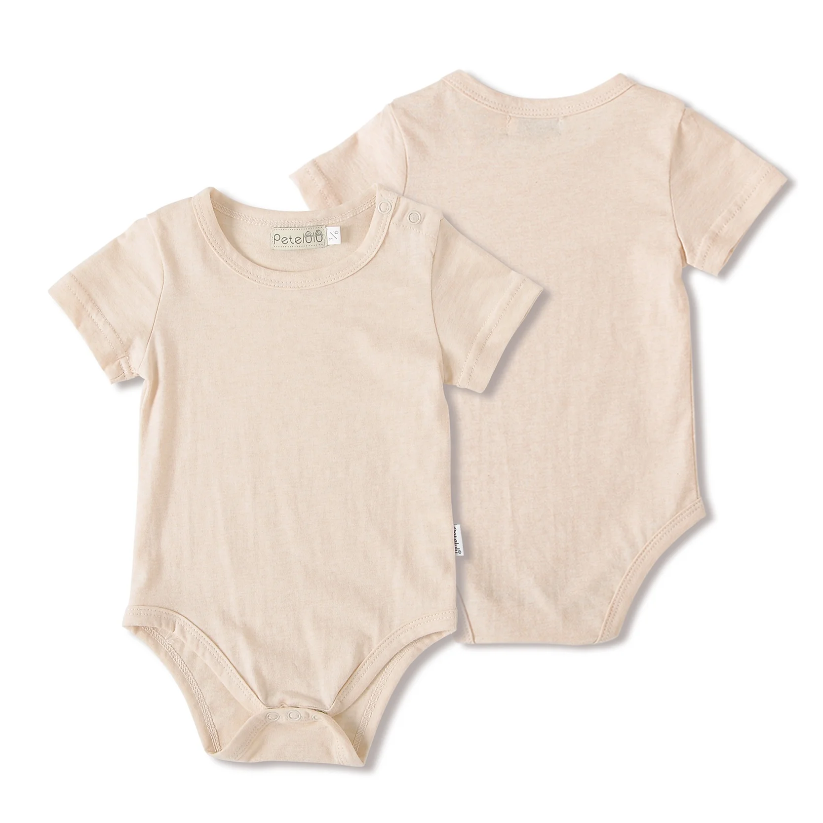 

organic cotton baby romper Petelulu unisex light brown solid color short sleeve plain blank design baby bodysuit