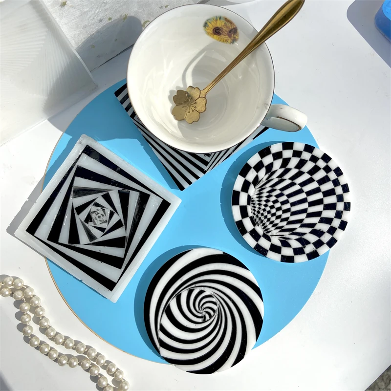 

F091 DIY Crafts Epoxy Resin Mould Optical illusion Vision Trap Geometric Spiral Pattern Resin Coaster Mold For Table Decoration, Stock or customized