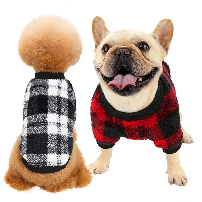 

New Warm Comfortable Pet Coats Round Neck Fashion Plaid Simply Dog Clothes