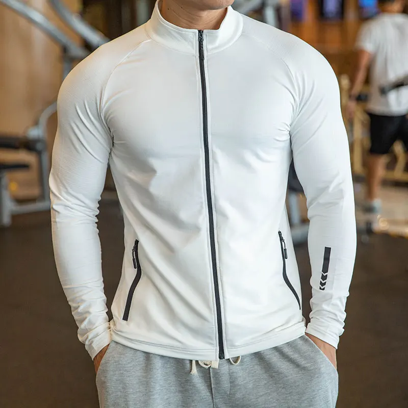 

New Winter Autumn Sport Shirt Men Zipper elastic Quick dry Running Jackets Fitness Gym Sports Clothing Sport Top Mens Sportswear