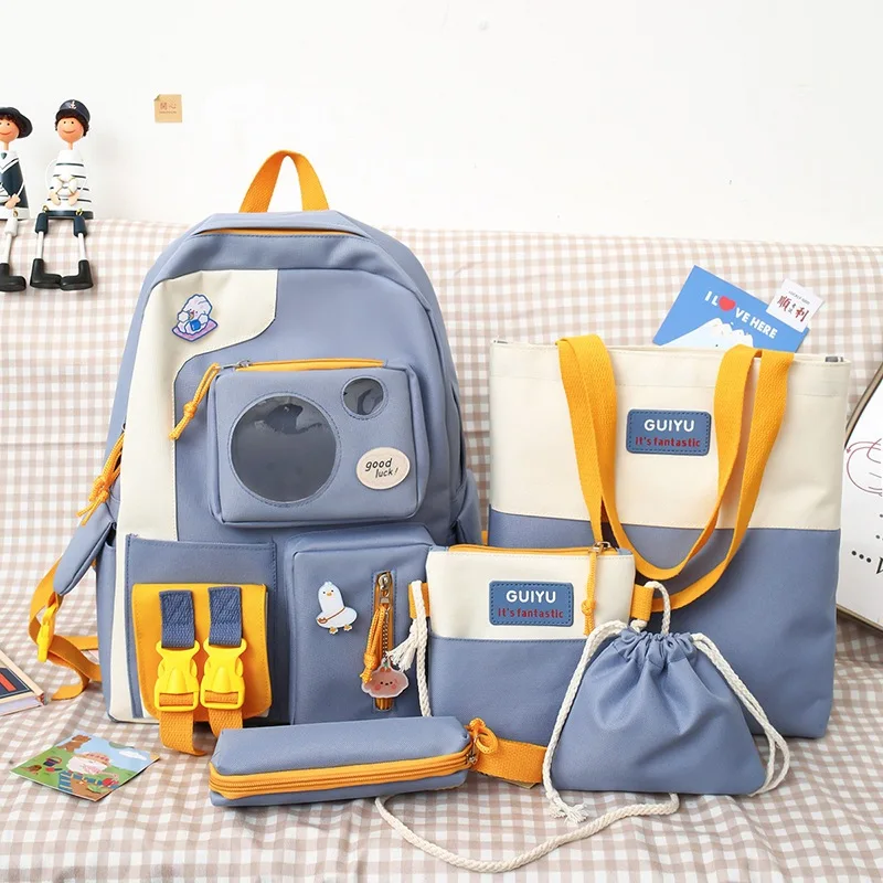 

5 pieces Set Cute Women Backpack Sets Kawaii School Bags For Teenager Girls High Capacity School Backpack, 3 colors as shown
