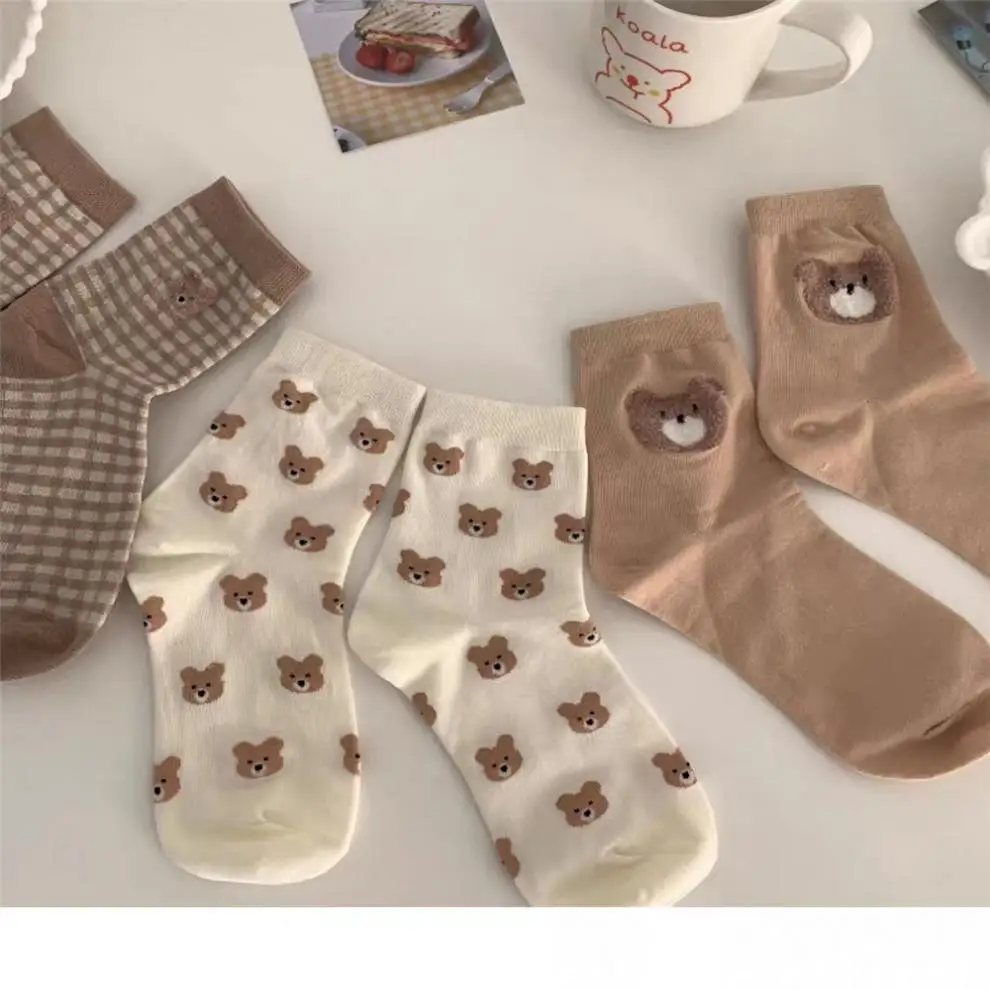 

Cute Cartoon Japanese Korean Cotton Socks Women Bear Printing Kawaii Bear Sailor Slouch Streetwear Female Socks, As picture