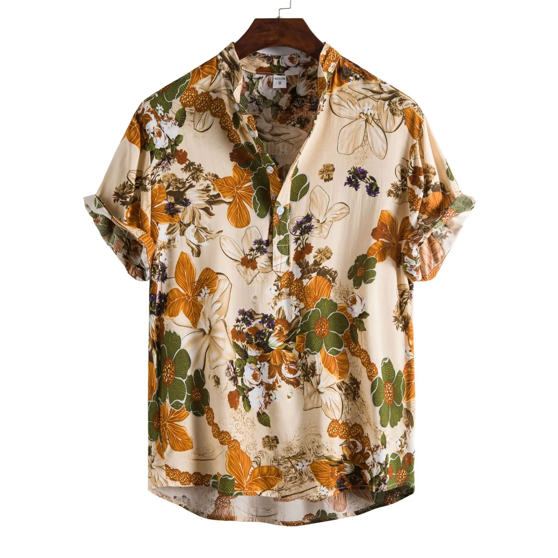 

Summer New Men's Casual Short Sleeve Floral Shirt Retro Style Cardigan Temperament commuter