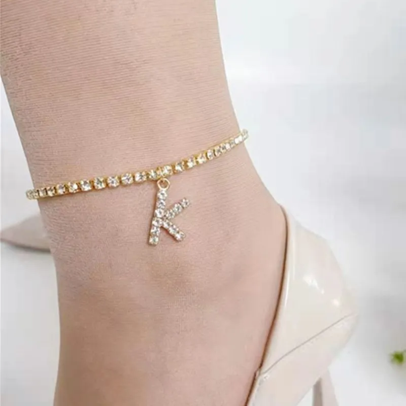 

Fashion charm jewelry cuban diamond tennis A-Z 26 initial letter pendant anklet, Picture shows