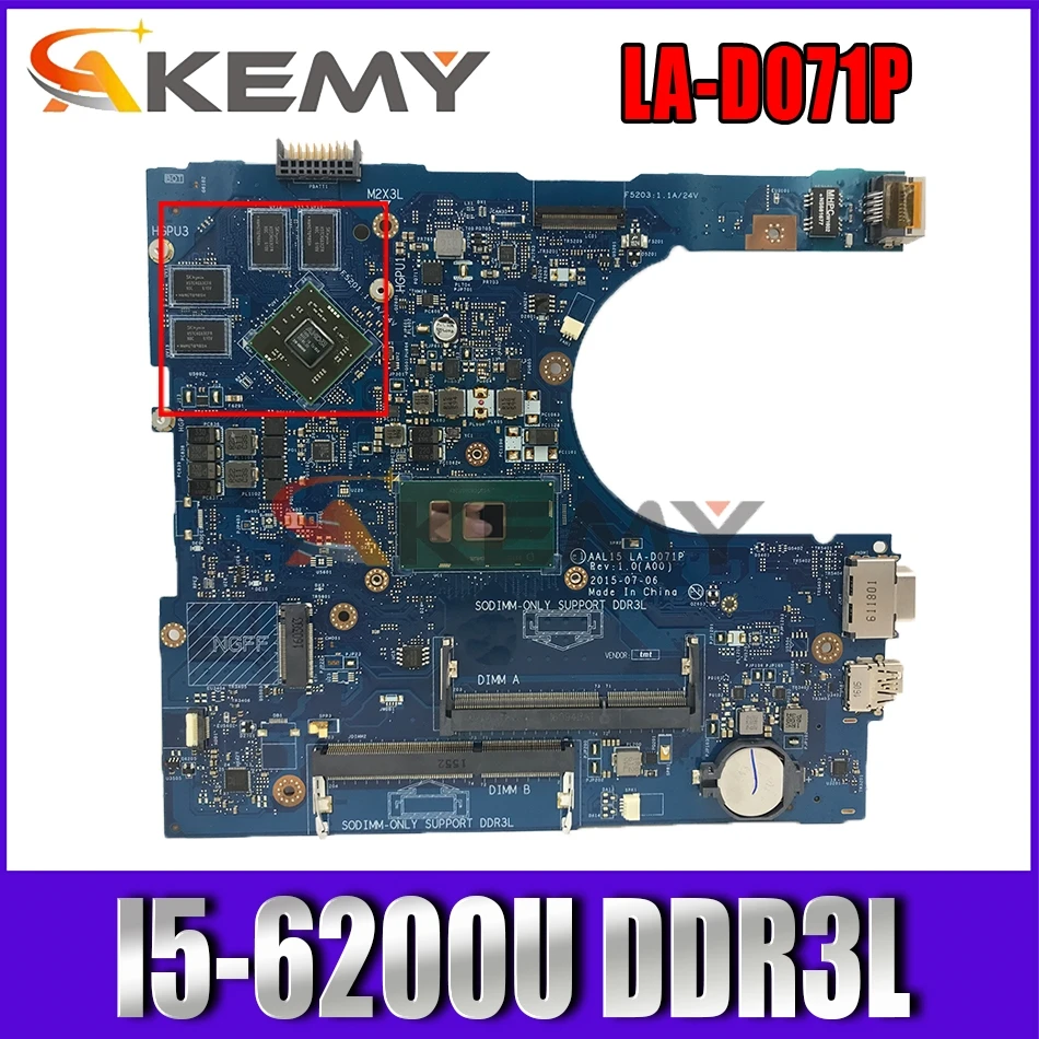 

Akemy 085Y8T 85Y8T for DELL 5759 5559 5459 Laptop motherboard LA-D071P SR2EY I5-6200U DDR3L tested