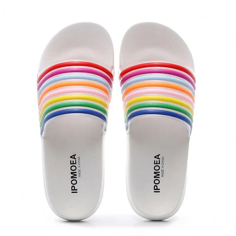 

fashion female EVA slippers summer beach girl non-slip flip flops indoor home wearing rainbow slide sandals