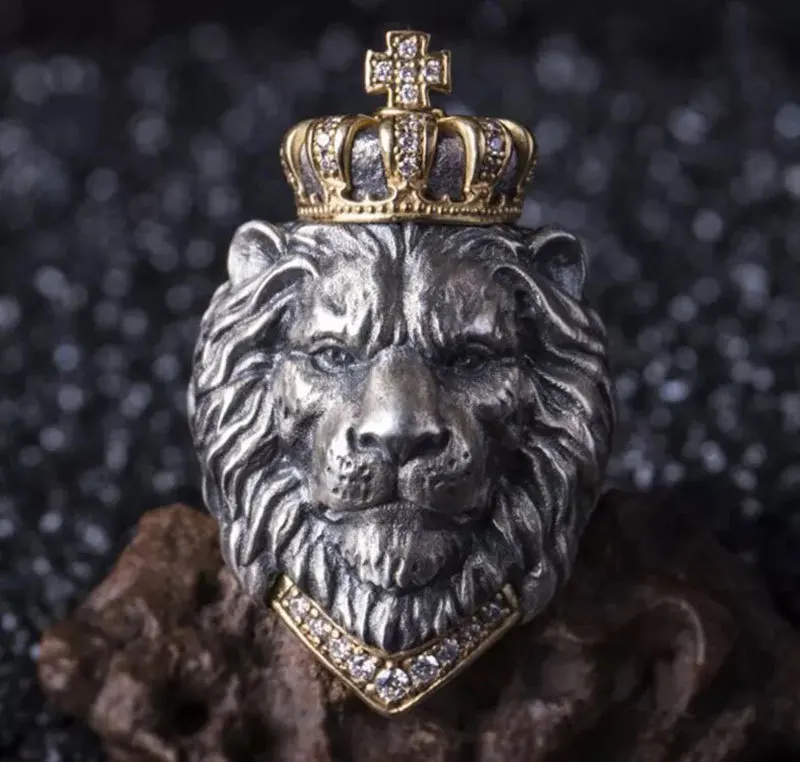 

jewelry birthday boy exquisite fashion wholesale punk hip hop Men's retro party creative domineering crown Lion King ring, Gold, silver