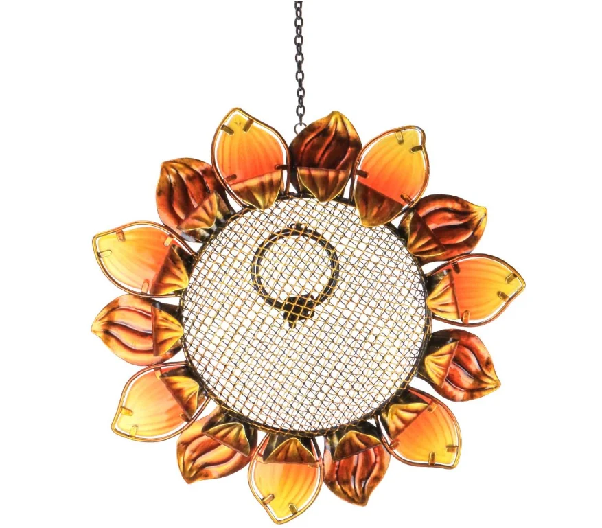 

Wild Bird Feeders 14" Metal Sunflower Outdoor Bird Breeders Can Hang in Patio Garden Trees with Hook, Orange