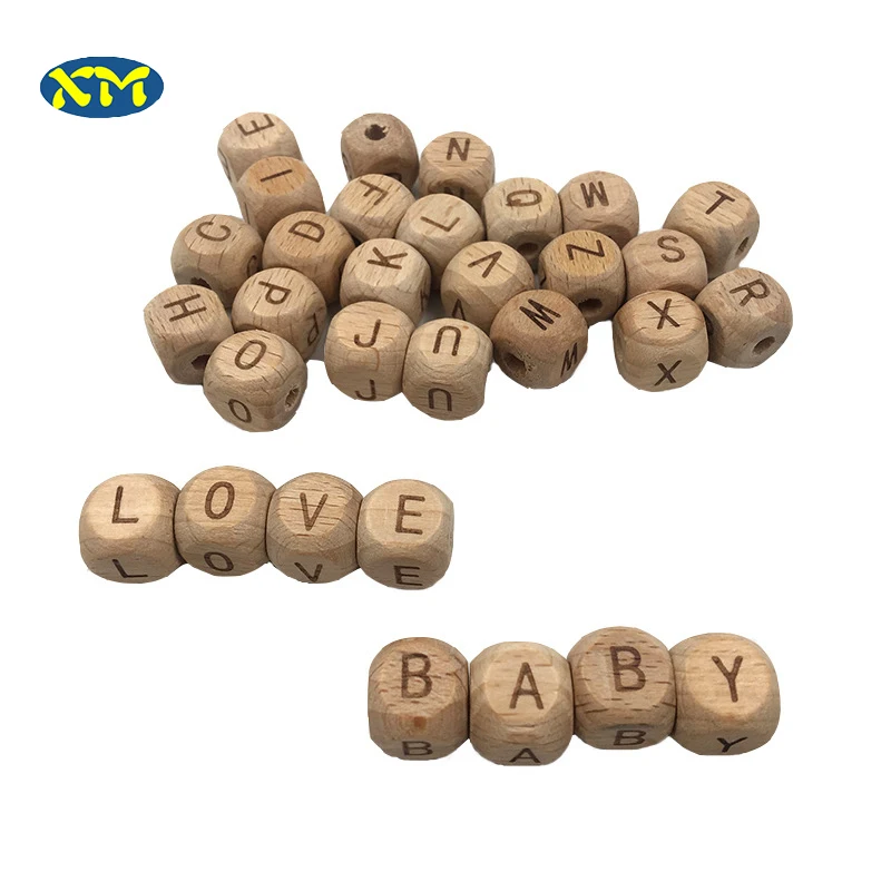 

DIY A-Z Letter Natural Cube Square Beech Wooden Letter Beads, Natural wood