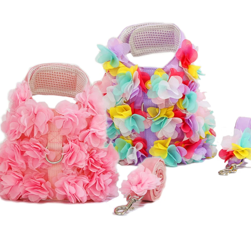 

Sweet three-dimensional flower dog chest harness with leash mesh breathable small medium dog pet supplies