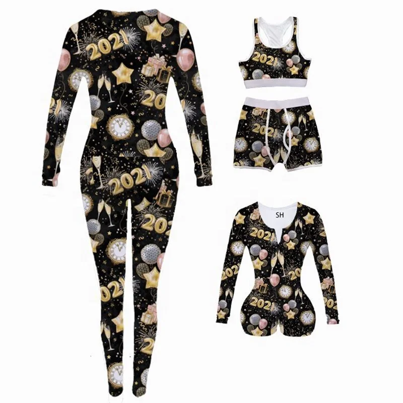 

2021 New Years Custom Print Women Sleepwear Pajamas Set