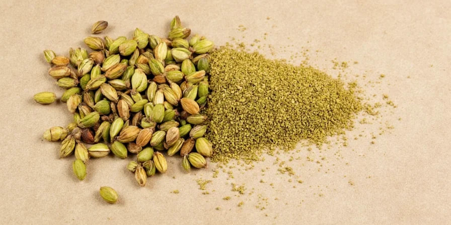 A spice drawer with green and black cardamom pods