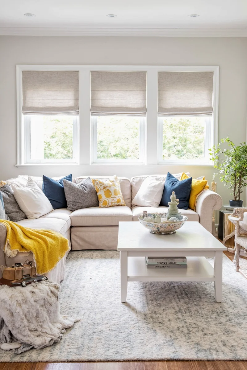 Kids helping mom decorate living room