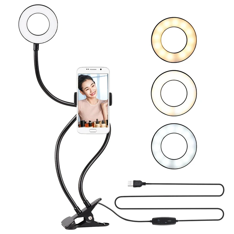 

LED Ring Fill Light USB Charging with Tripod Stand & Cell Phone Holder Selfie Ring Light for Live Stream/Makeup/YouTube Video