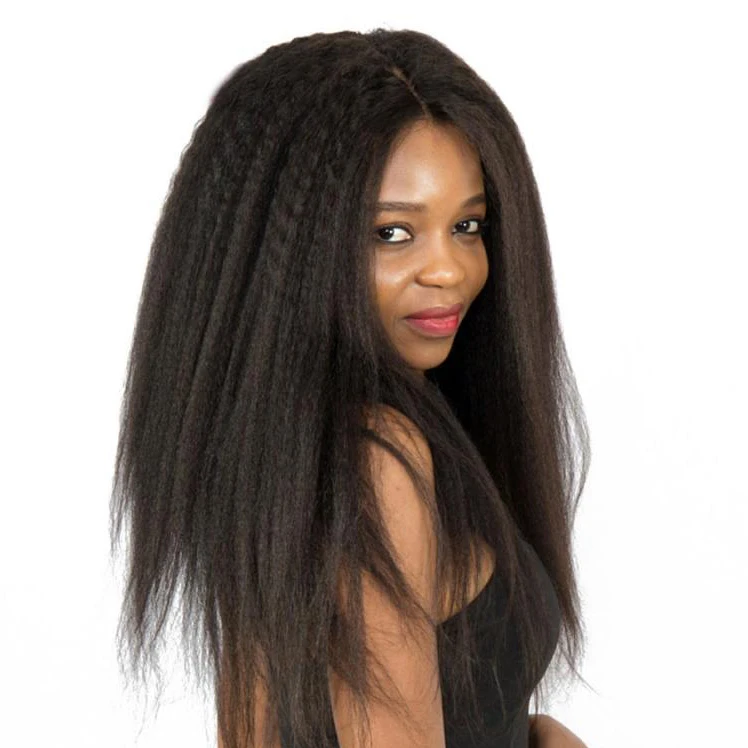 

GS Cheap afro kinky straight virgin human hair lace front wigs yaki human hair wigs for black women, Natural color