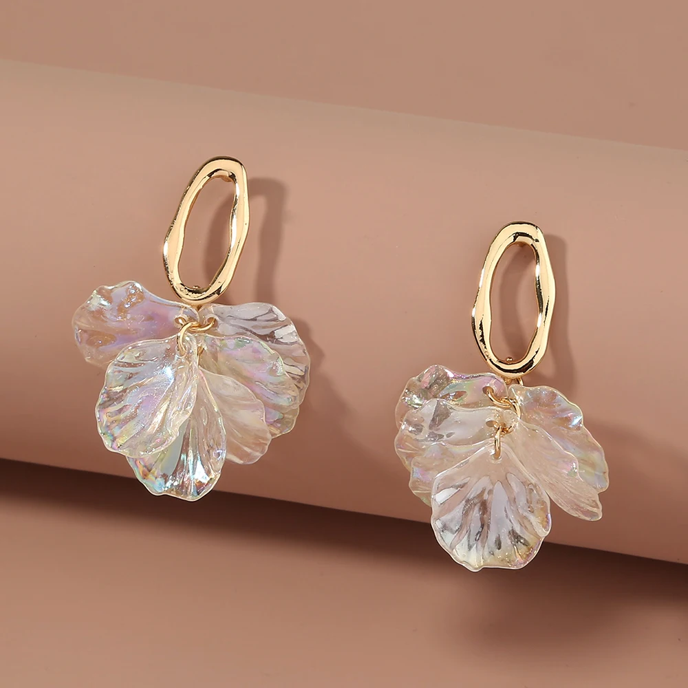 

Irregular Oval Alloy Ear Stud Colored Transparent Petal Flower S925 Women's Jewelry Earrings