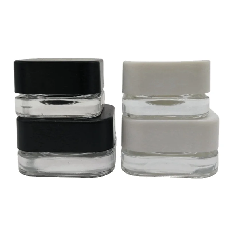 

Child Resistant Black Glass Concentrate Container Square Cube Style 5ml/9ml Glass Jar with Black Lids custom color, Clear