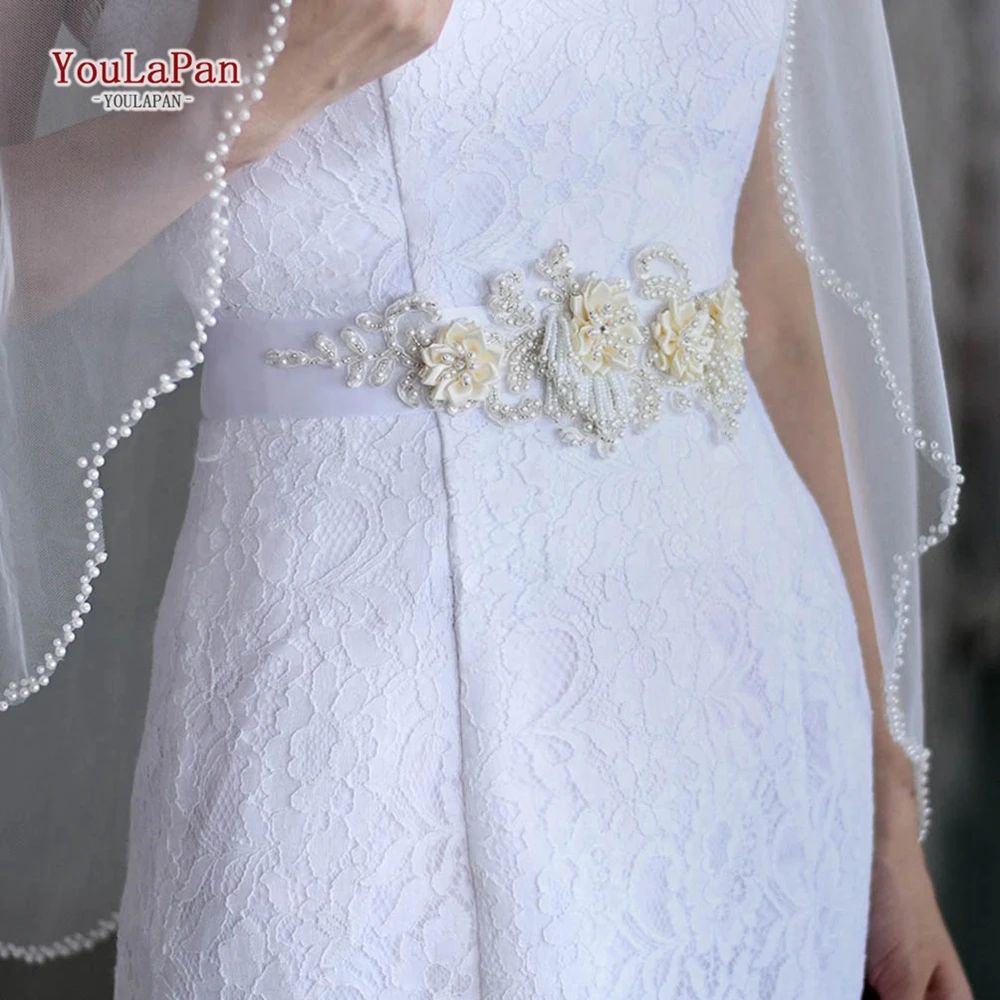 
YouLaPan S346 Wholesale Tassel Bridal Belt with Chiffon Flower Pearls on Wedding  (62053915509)