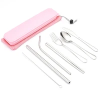 

7pcs/set Colorful Portable Dinnerware Stainless Steel Spork Cutlery Set Rainbow Travel Dinner Knife Tableware Sets with Pouch