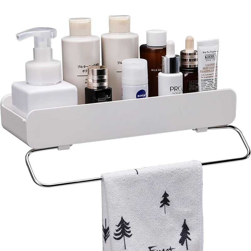 

Factory wholesale Plastic hanging storage rack with towel pole Towel rack kitchen&bathroom cosmetic shampoo shelf