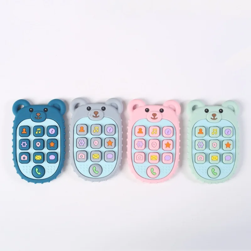 Baby Anti-Chewing Silicone Toy Boilable Oral Stage Teether Cartoon Pattern Manual Simulation Phone Button for Teething Stage