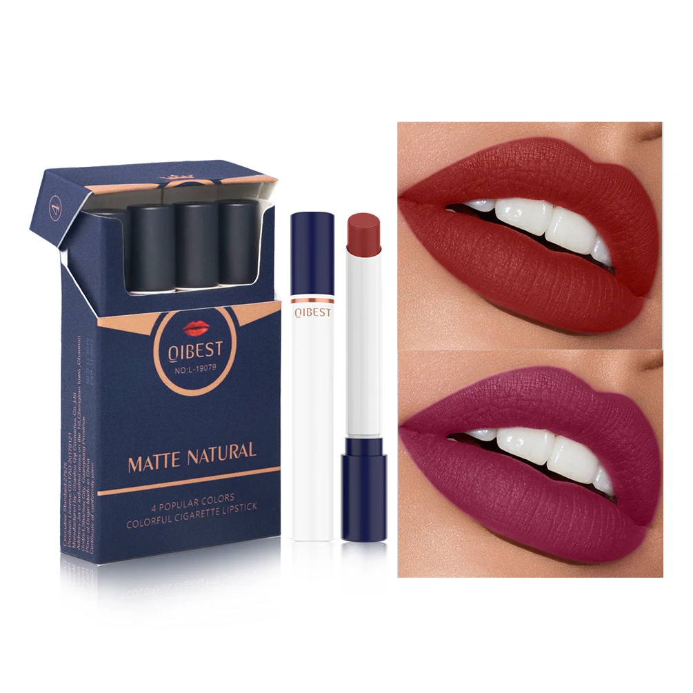 

Wholesale 4 colors matte cigarette lipstick set long lasting natural lipstick unique packaging