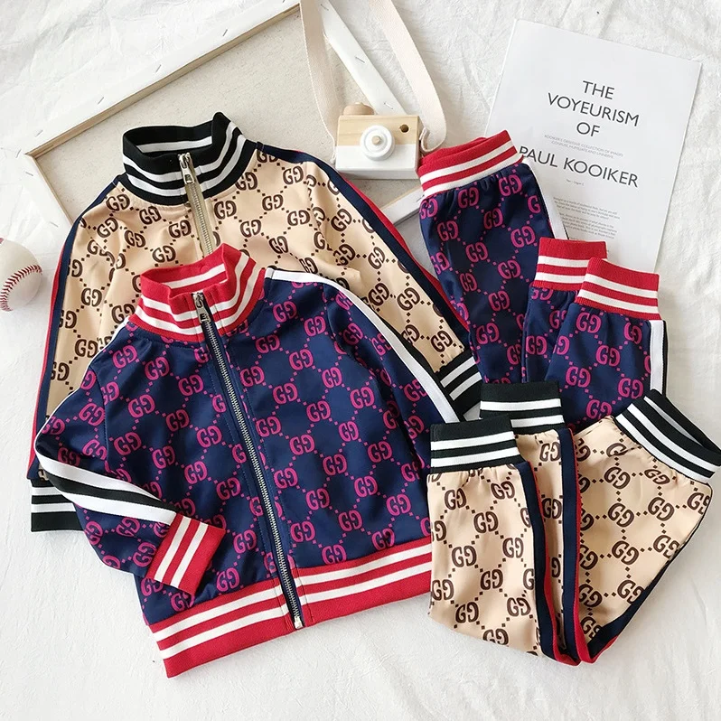 

New Casual Boys Girls Sport Suit Set Fashion Letter Cardigan Jacket Children Clothes Girls Children'S Sportswear