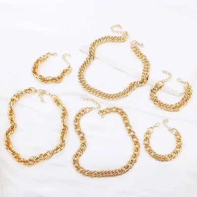 

Fashion European 24K Gold Plating Thick Link Chain Bracelets Statement Geometric Chunky Chain Necklaces