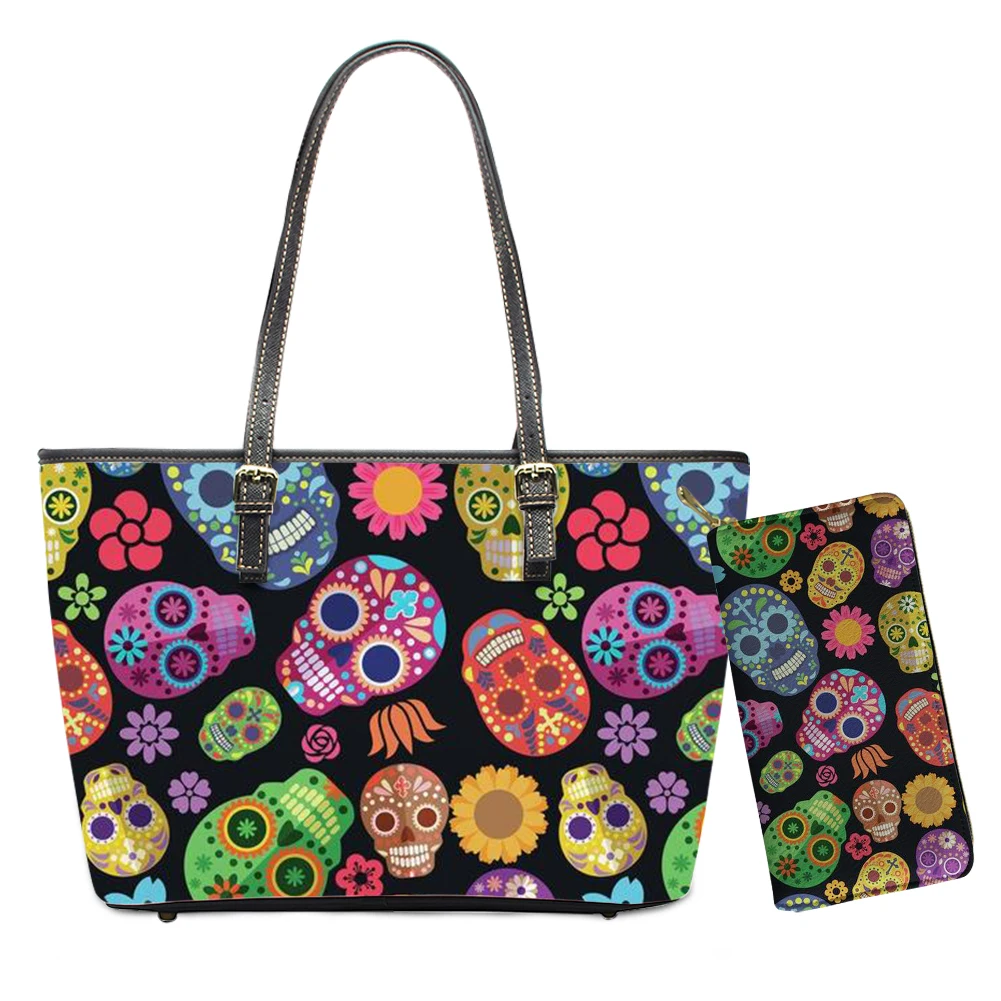 

tote OEM women tote handbags Mexico sugar skull over all print vintage handbags leather purses