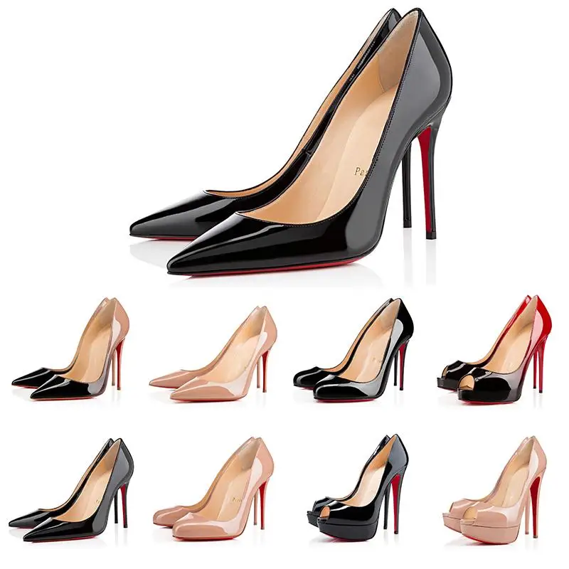 

With box new women shoes high heels Red Bottoms Leather Pointed Toes Pumps outdoor bottoms Dress shoes size 36-43