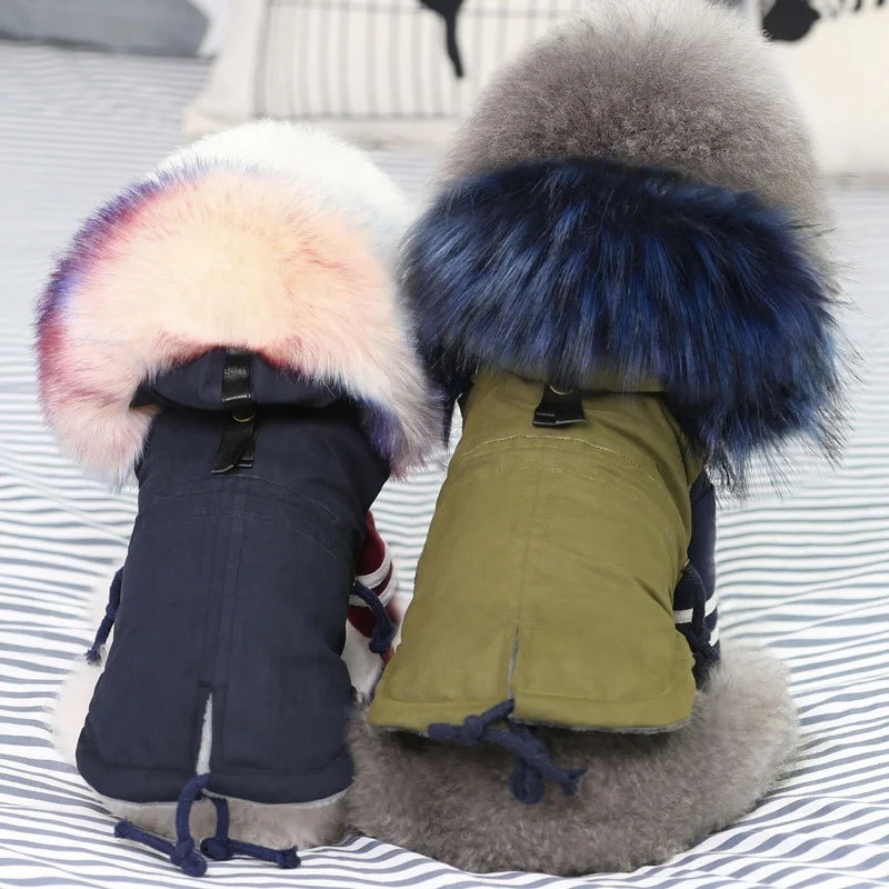 

Luxury Faux Fur Hoodies Warm Fleece Winter Parkas Coat Dog Clothes for Small Pet Puppy