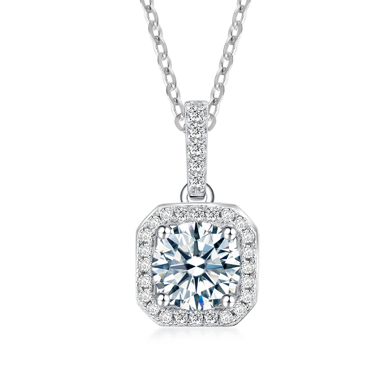 

Megan factory direct Gold Plated S925 Sterling SilverDEF VVS Moissanite Women Necklace 1 Carat Moissanite Diamond Wedding, Silver color