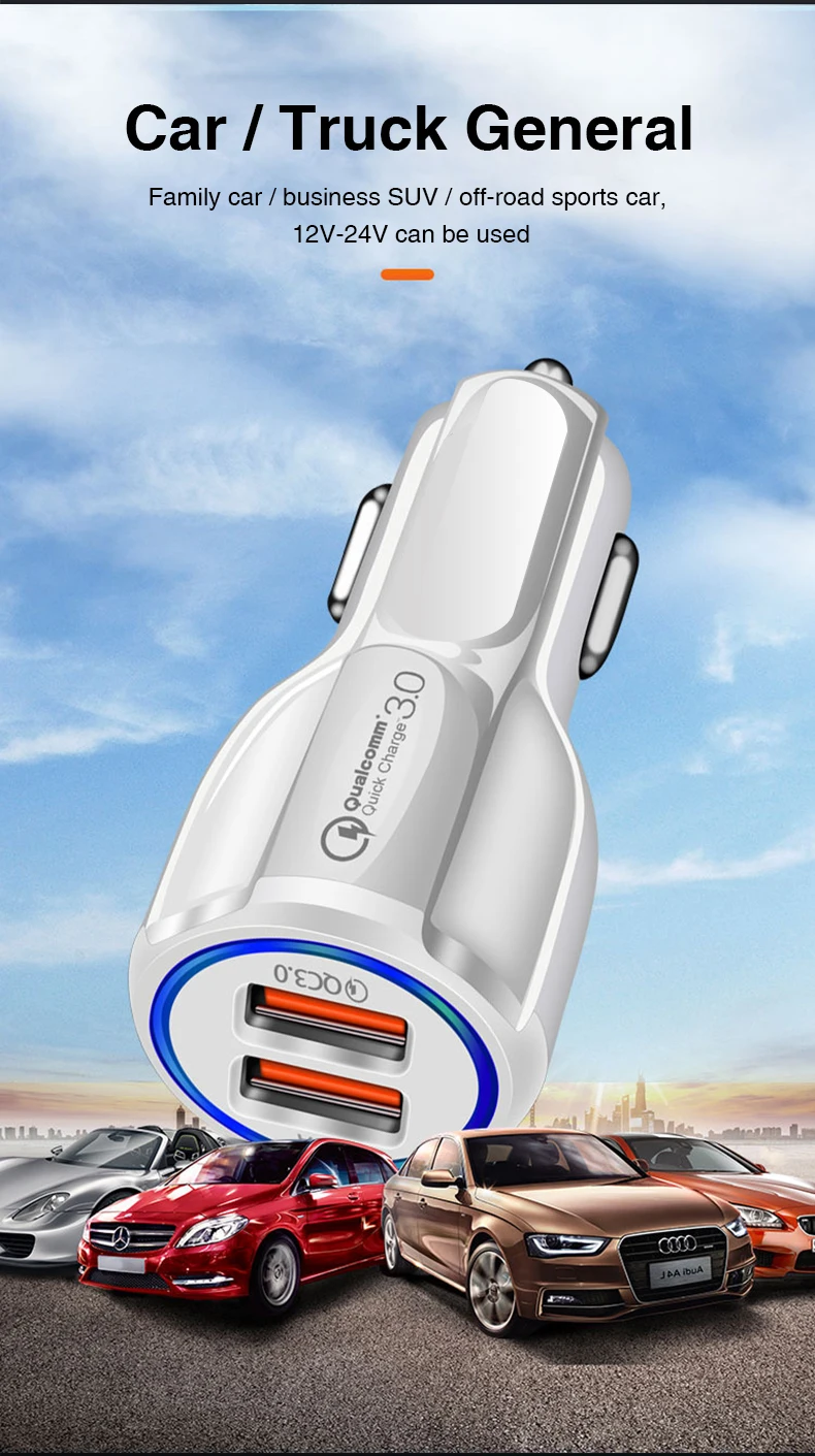 2020 New Hot Sale Product Fast Car Usb Charger Factory Price Wholesale Qc3.0 For Apple Iphone 11/6/7/8 Mobile Phone Car Charger