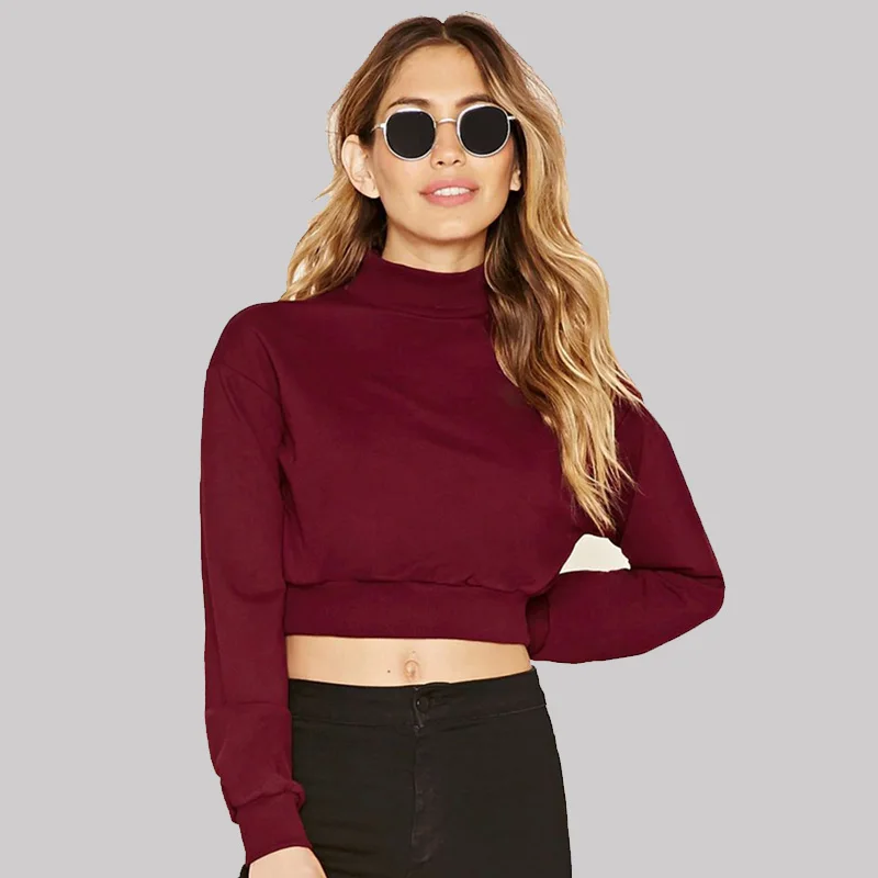 

Latest Design Crop Top T Shirt Women Slim Turtleneck Women Long Sleeve Sexy WomenTops Blouse