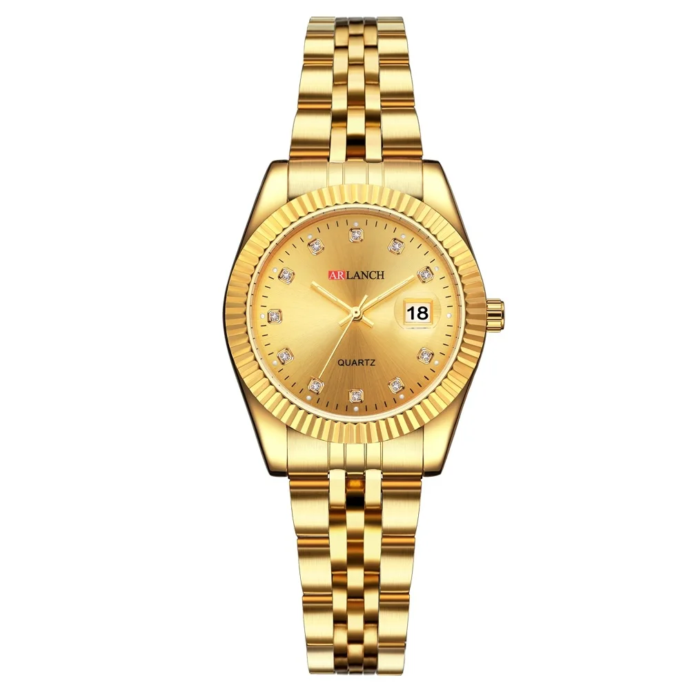 

ARLANCH A304L Women Luxury Rhinestones Couple Watch Stainless Steel Quartz Wristwatch Waterproof Calendar Relogio Masculino, 5 colors
