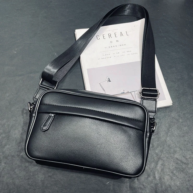 

Low MOQ Custom Waterproof Men Messenger Bag New Design Casual Man Chest Bag Quality Leather Shoulder Bags, Black