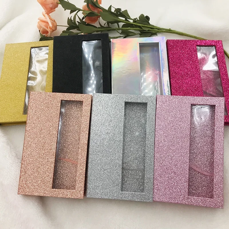 

FDshine Wholesale Empty Lash Book with Tray 5pcs/lot Holographic Gold Pink Glitter Custom Eyelashes Packaging