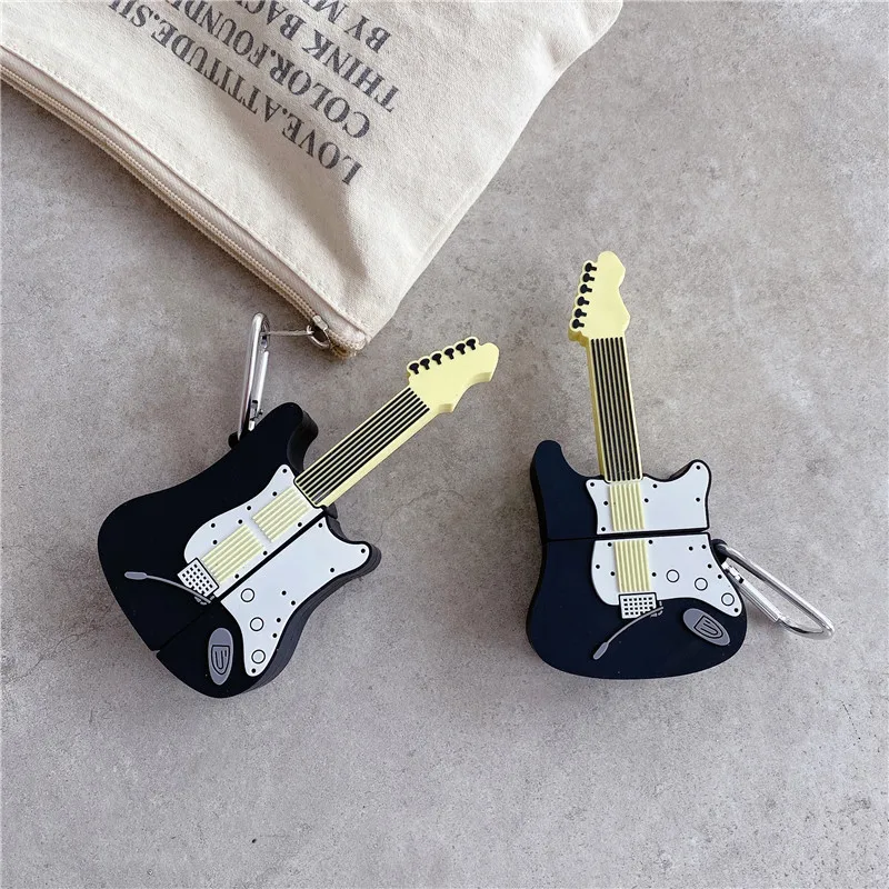 

OEM 3D Cartoon Electric Guitar Design Earphone Case with Keychain for Airpods Pro Musical Instruments Style Cover for Airpod 1/2, As pictures show