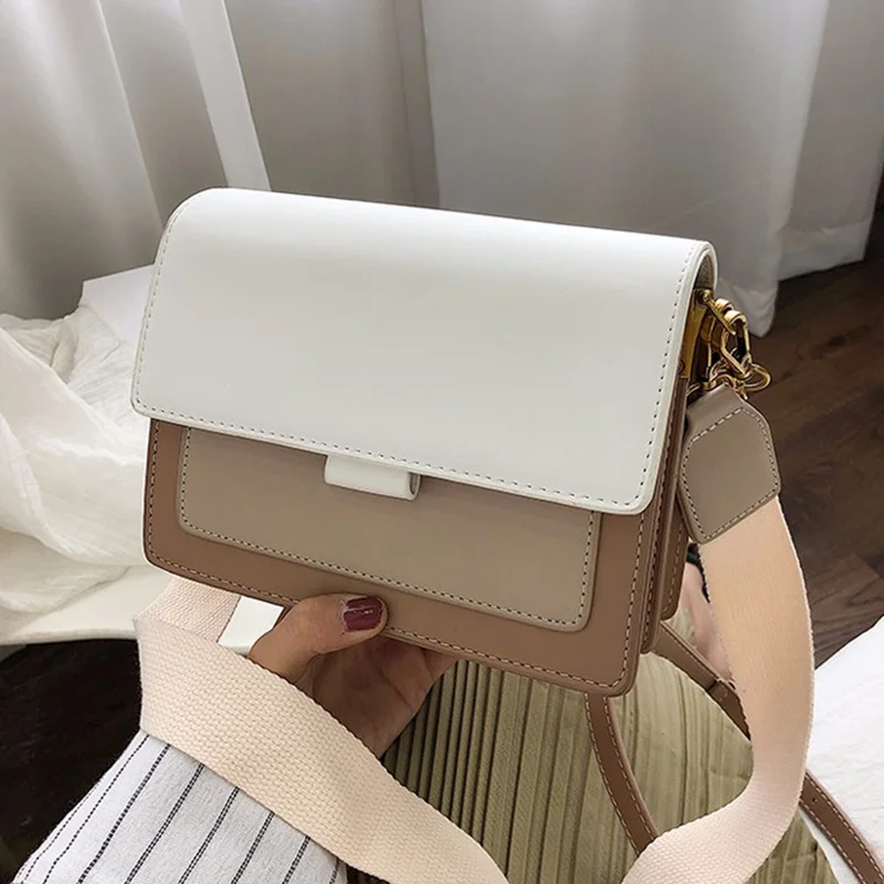 

Contrast color Leather Crossbody Bags For Women 2021 Travel Handbag Fashion Shoulder Simple Ladies Cross Body Bag