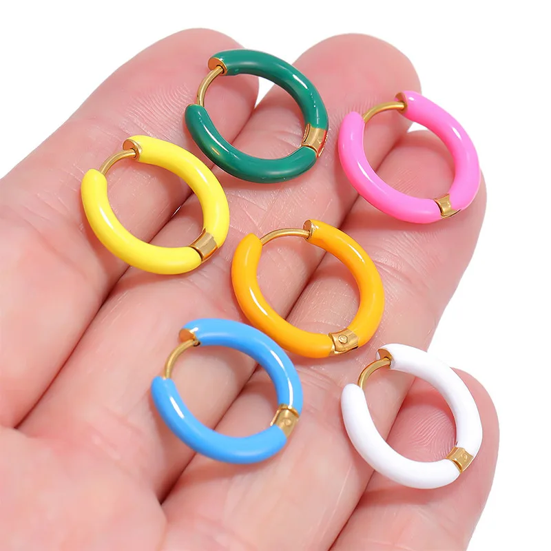 

Wholesale 10 Colors Oil Drop Earring Hoops Stainless Steel Enamel Huggie Hoop Earrings Women Girls