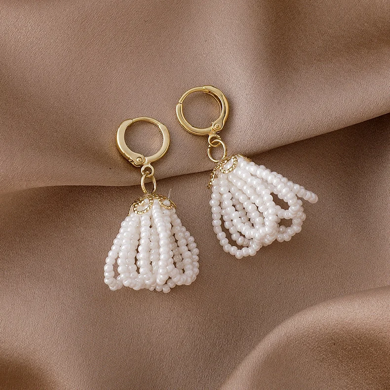 

JUHU Pearl Tassel Ear Ring Women Fashion Temperament Earrings Simple New Net Red Earrings