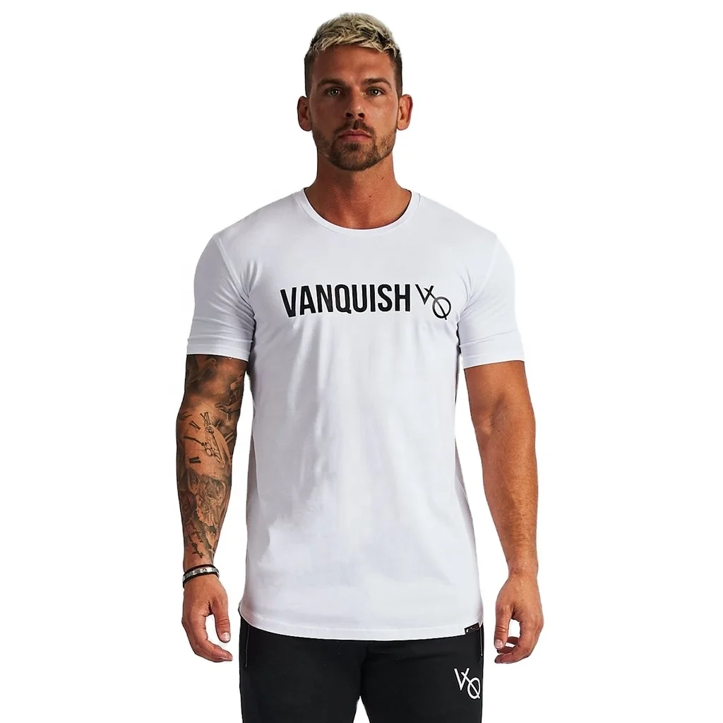 

oem men's t-shirt t-shirts customized logo printing mens clothing Hip Hop Muscle Fit Curved Hem White Cotton 2021