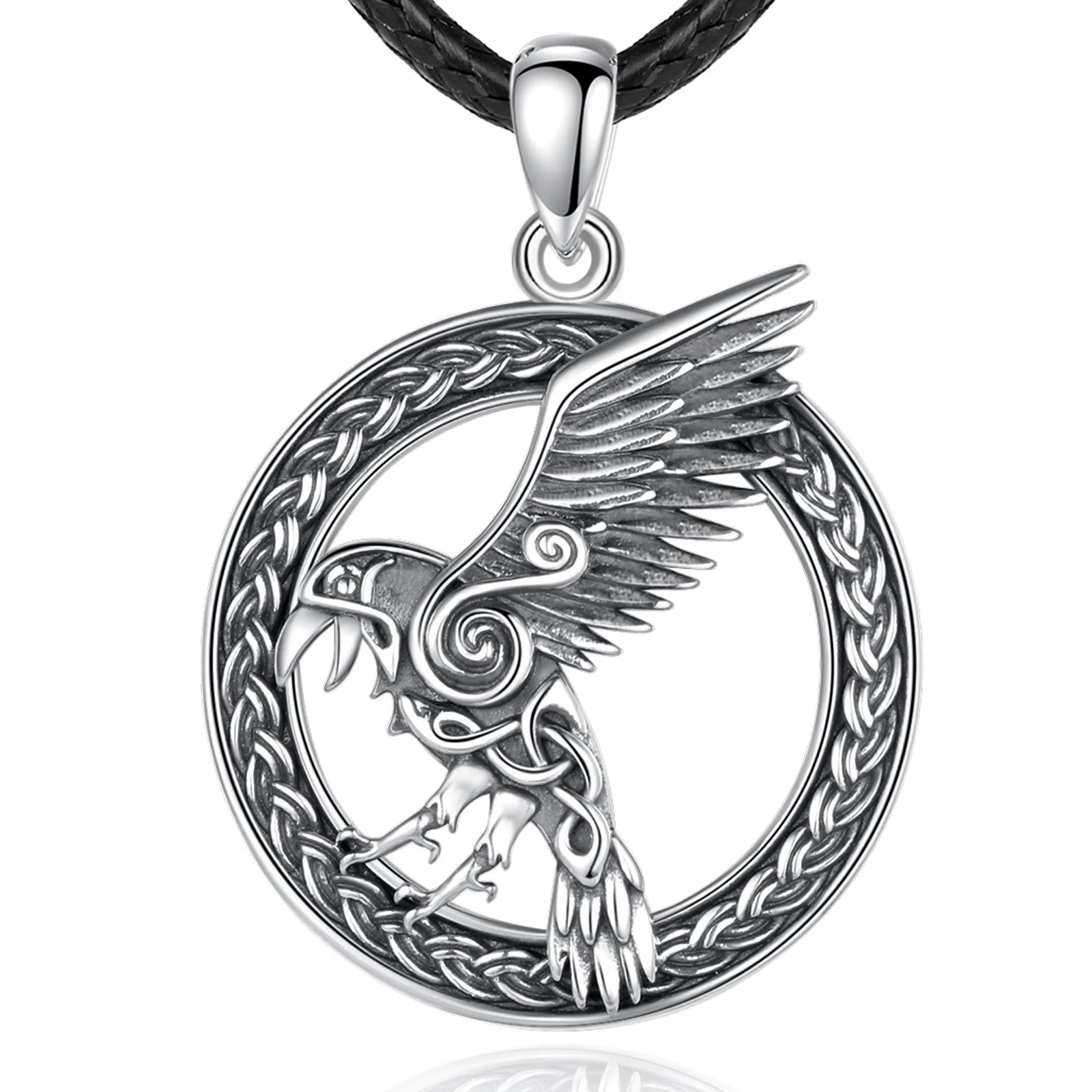 

Merryshine Jewelry Vintage Oxidation Design 925 Sterling Silver Celtic Crow Viking Raven Pendant Necklace for Men