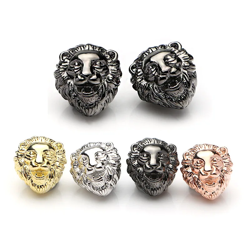 

Personality lion head spacer beads 12mm copper plated lion charm beaded accessories DIY men bracelet for jewelry making, Silver/black/rose gold/gold