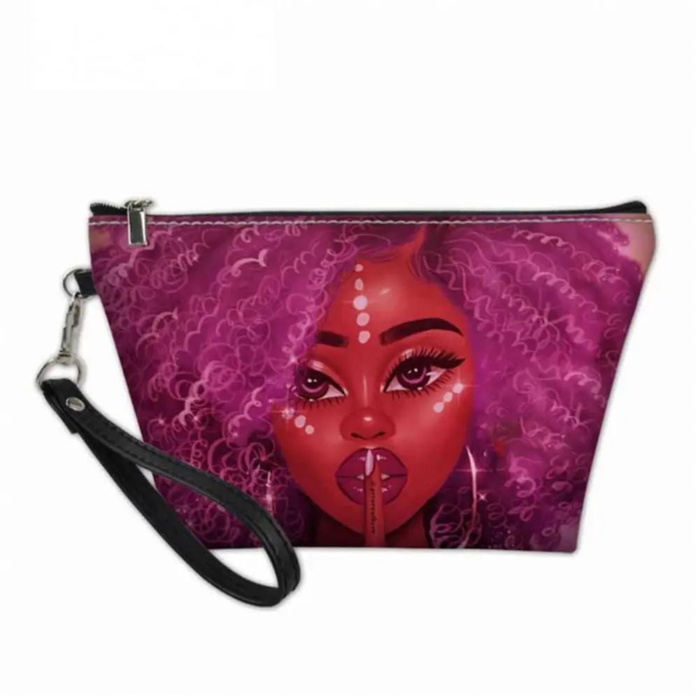 

Dropshipping Zipper Cosmetic Bag Black Queen African Girls Printed Leather Travel Cosmetic Pouch Toiletry Bag for Gifts Portable, Customized color