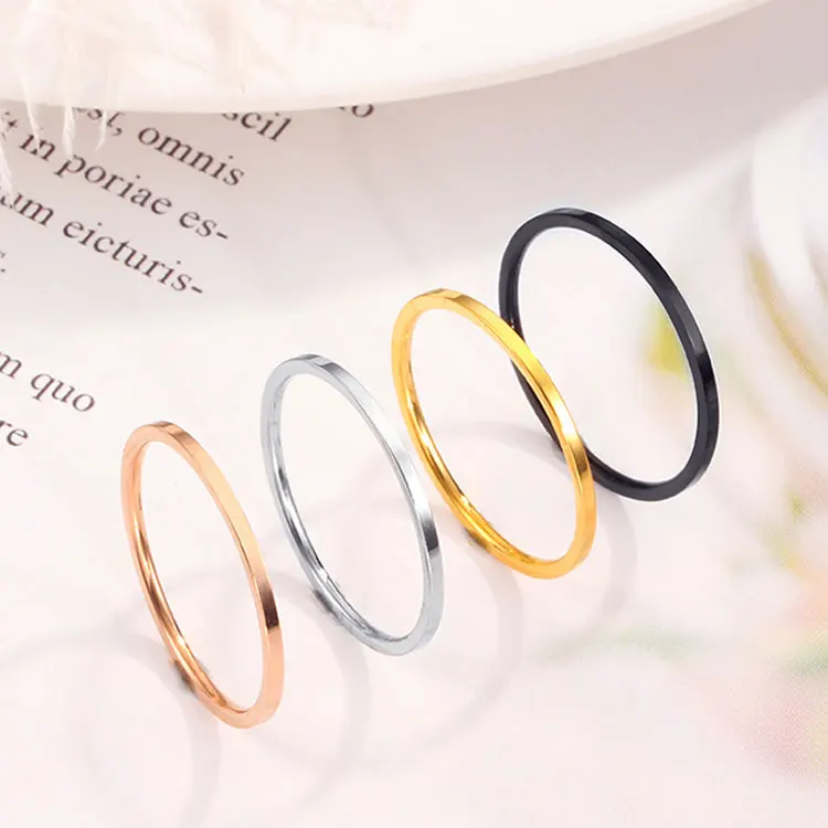 

SC Minimalist Stackable Gold Rings Jewelry Dainty Simple Statement Couple Rings High Polished 1mm Stainless Steel Rings Women, Silver, gold, black, rose gold